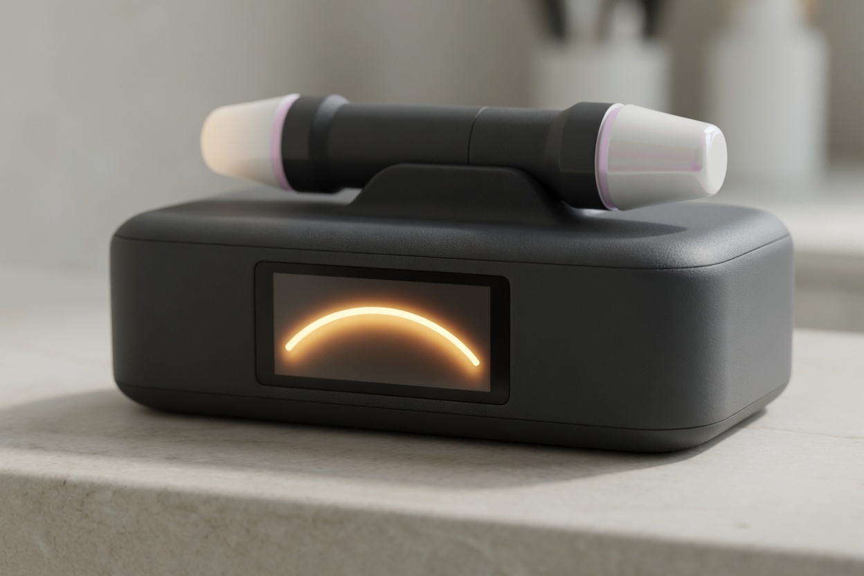 3D concept of the unit with its screen showing an amber status arc